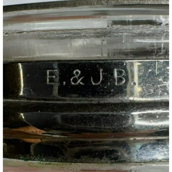 VTG Glass Syrup Pitcher With Metal Lid Etched Floral Design Marked E & JB 1916 - Picture 8 of 13